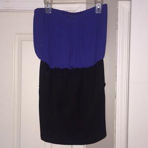 Strapless Bodycon Dress Royal Blue Top BlackBottom